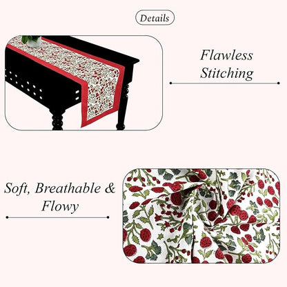Garnet Red Hand Block Print 100% Cotton Reusable Table Runner 16" X 70" Inches - Image 2