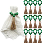 Napkin Rings Set of 12,Wooden Napkin Ring,Wood Bead Elastic Farmhouse Napkin Holder with Tassel,Boho Napkin Rings for Table Decor,Weeding,Dinner,Party (Green)