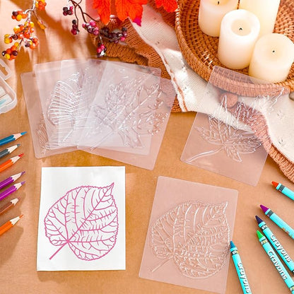 Wonderjune 20 Pcs Leaf Rubbing Plates 3.94 x 5.12 Inches Texture Art Supplies Texture Plates for Home, 20 Style