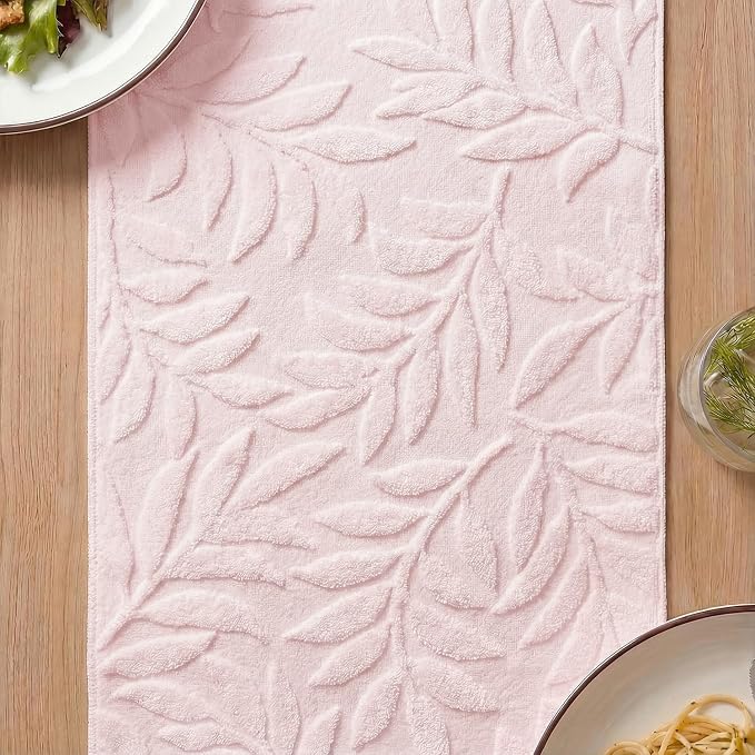 Artoid Mode Pink Soft 3D Jacquard Leaves 100%Cotton Spring Table Runner - Image 4