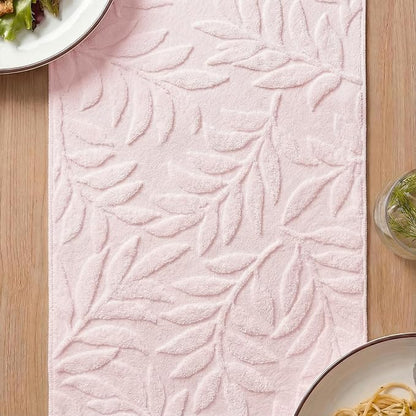 Artoid Mode Pink Soft 3D Jacquard Leaves 100%Cotton Spring Table Runner - Image 4