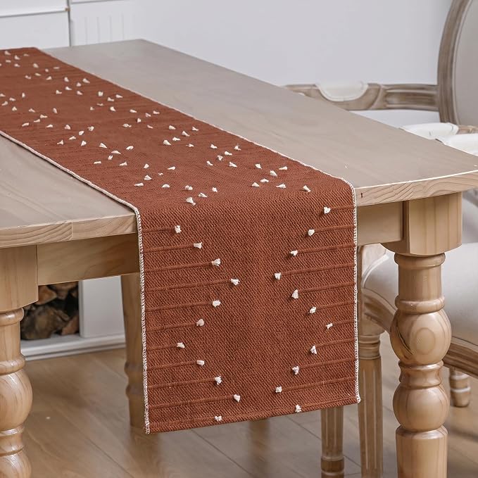 Artoid Mode Caramel Farmhouse Rustic Cotton Woven Table Runner, Seasonal Fall - Image 2