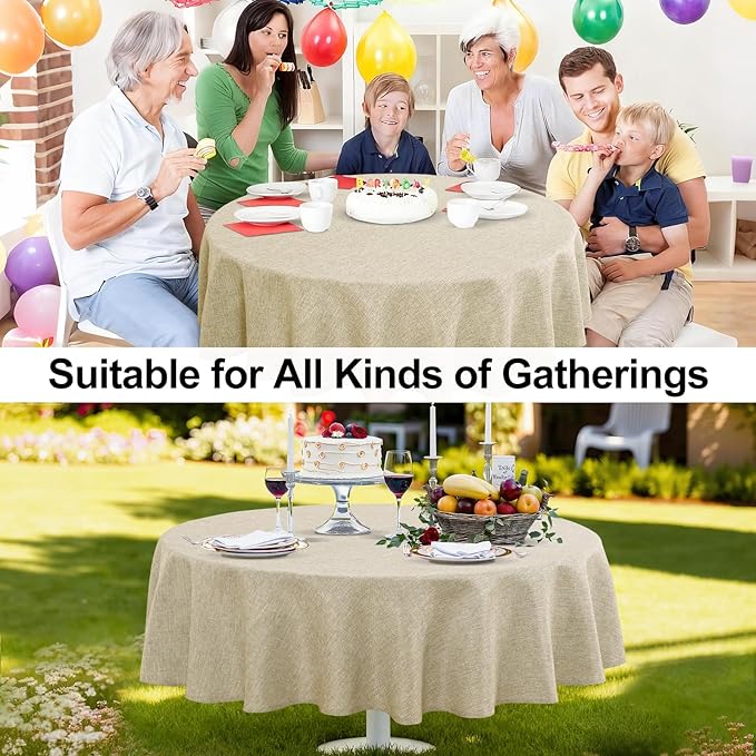 JIUZHEN Round Textured Table Cloth Linen Wrinkle Free Stain Resistant Farmhouse Decorative Circular Tablecloth for Kitchen, Dining, Party, Wedding, Outdoor Use (45 Inch Round,Beige)