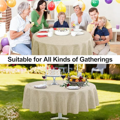JIUZHEN Round Textured Table Cloth Linen Wrinkle Free Stain Resistant Farmhouse Decorative Circular Tablecloth for Kitchen, Dining, Party, Wedding, Outdoor Use (45 Inch Round,Beige)