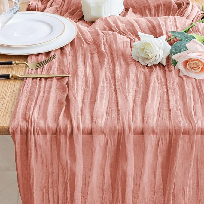 Cheesecloth Table Runner Dark Rose 10FT Boho Gauze Runner by Wokceer
