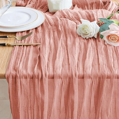 Cheesecloth Table Runner Dark Rose 10FT Boho Gauze Runner by Wokceer