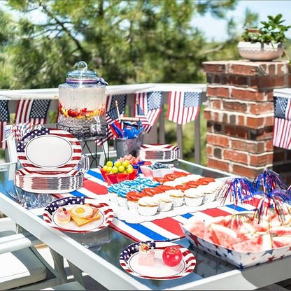 50Pcs Patriotic Oval Paper Plates 10" X 12" Large Heavy Duty American Flag Red Blue and White Plates 4th/Fourth of July Dessert Platters for President Election Memorial Independence Day Supplies