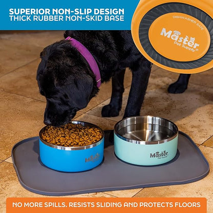 Master Pet Supply Stainless Steel Dog Bowls - 64 oz, Heavy Duty - Mango Tango, Double Wall Extra-Thick Insulated, Non-Slip Pet Water Bowl for Dogs, Cats & Pets, Anti Rust Metal, Dish Washer Safe