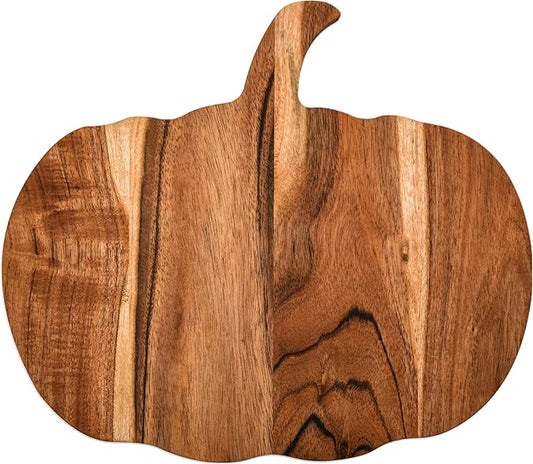 Treen Art Wooden Halloween Cutting Board for Kitchen, 12"L x 13"W Pumpkin Butcher Block Piece with Handle, Charcuterie Platter for Cheese, fruits and Salad Serving Board