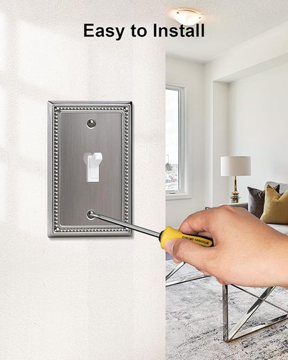 4-Pack Single Toggle Light Switch Cover Plate, Pearls Decorative Switch Plate Covers, Silver 1 Gang Metal Wall Plate, Corrosion Resistant