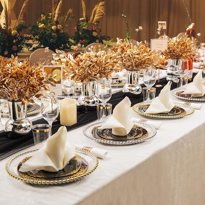 350 Pcs Black Gold Plates for Graduation | Black Party Plates Set for 50 Guests - Image 7