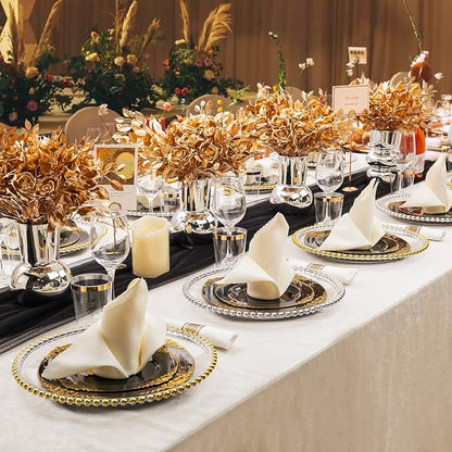 350 Pcs Black Gold Plates for Graduation | Black Party Plates Set for 50 Guests - Image 7