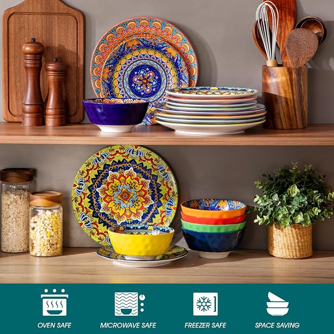 vancasso 18 Pieces Plates and Bowls Set, Bohemian Style Dinnerware Sets Service - Image 4