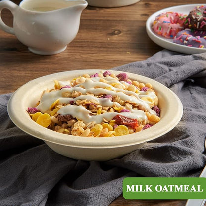Vplus 200 Pack 12 OZ Compostable Paper Bowls, Bagasse Bowls，Nature | Disposable - Image 2