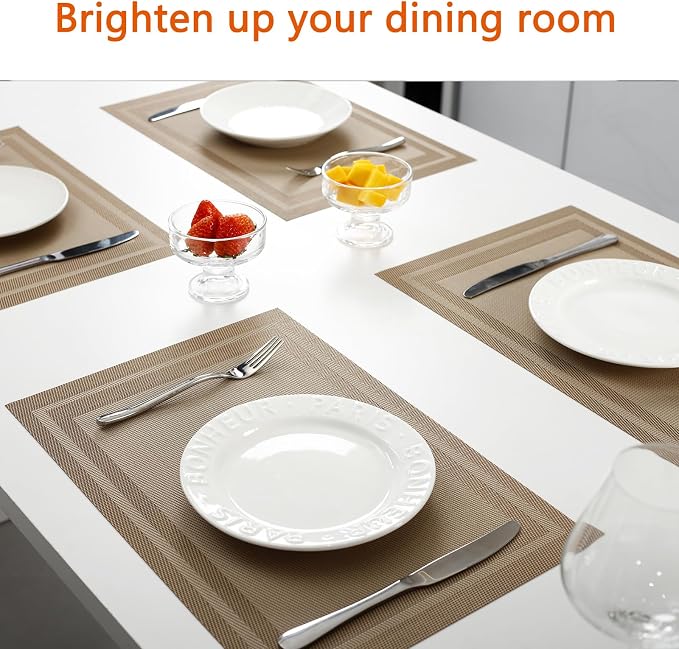 Khaki Vinyl Placemats Set of 12, Heat Resistant Table Placemats | 18x12 inch - Image 6