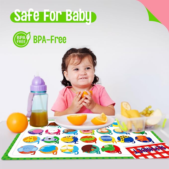 6 Pack Placemats for Kids, Non-Slip Washable, Reusable Alphabet, Shape & Color - Image 2