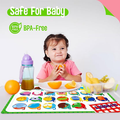6 Pack Placemats for Kids, Non-Slip Washable, Reusable Alphabet, Shape & Color - Image 2