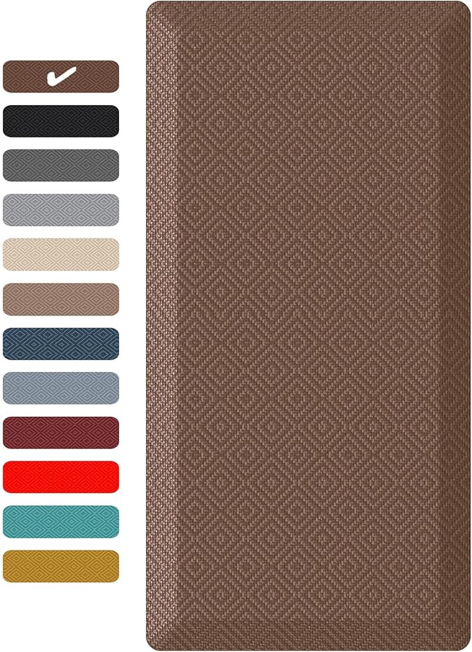 Ophanie Kitchen mats for Floor, 3/4 inch Thick, Kitchen Rugs, 20x48 Anti Fatigue Standing Cushioned Mat, Waterproof,Comfort Ergonomic mat for Office, Home, Sink, Brown Non-Slip Bottom