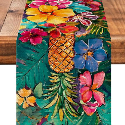 Pineapples Abstract Art Painting Burlap Table Runner Seasonal Spring Fall by Worltoldb