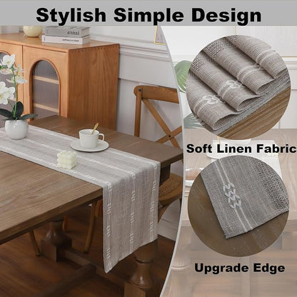 Gernaice Boho Table Runner, Embroidered Cotton Linen Farmhouse Table Runners - Image 3