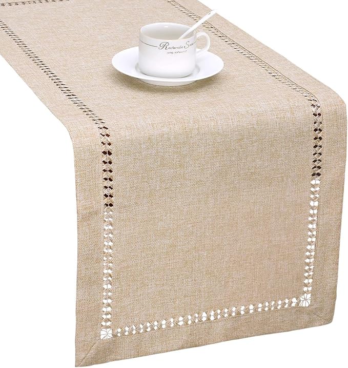 Grelucgo Handmade Hemstitch Beige Table Runner Or Dresser Scarf, Rectangular 14 by Grelucgo