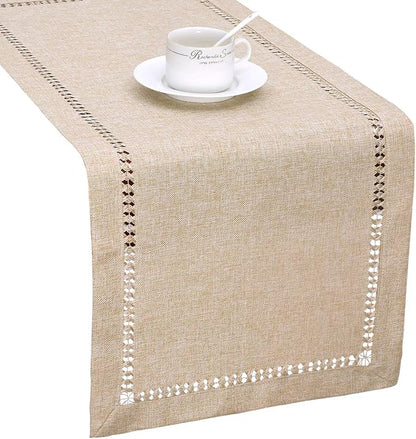 Grelucgo Handmade Hemstitch Beige Table Runner Or Dresser Scarf, Rectangular 14 by Grelucgo