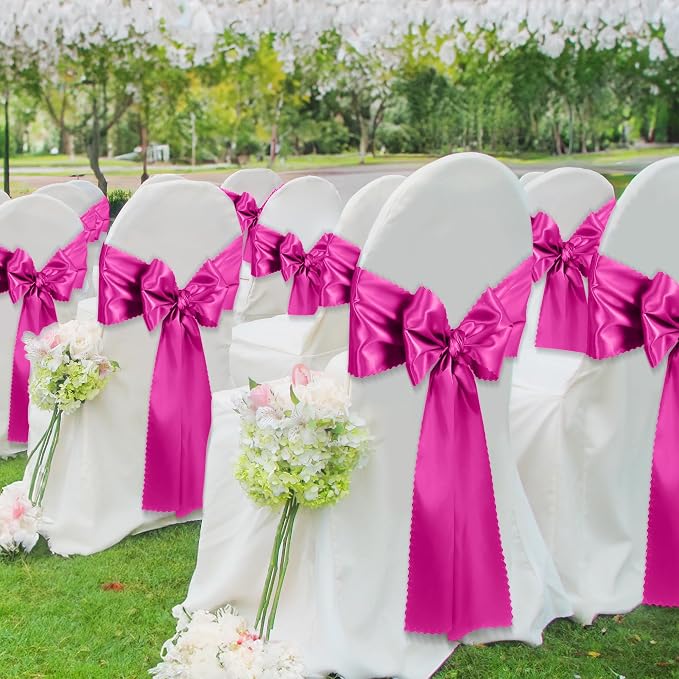 VACVELT Hot Pink Satin Table Runners, 12x72 Inch, 12 Pack, Scalloped Edge | - Image 4