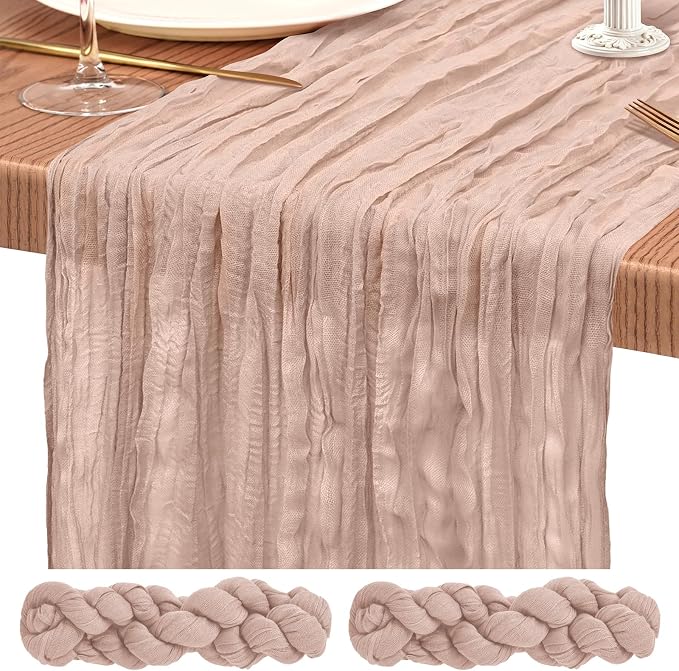 Showgeous 2 Pack Dusty Pink Cheesecloth Table Runners Boho Wedding Decor | by Showgeous