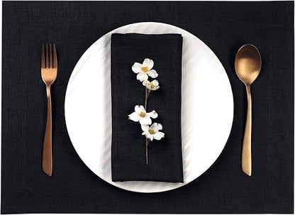 D'Moksha Homes Linen Black Placemats Set of 4-100% Pure Linen Placemats 14 x 19 Inch for Spring, Easter - Handcrafted and Machine Washable