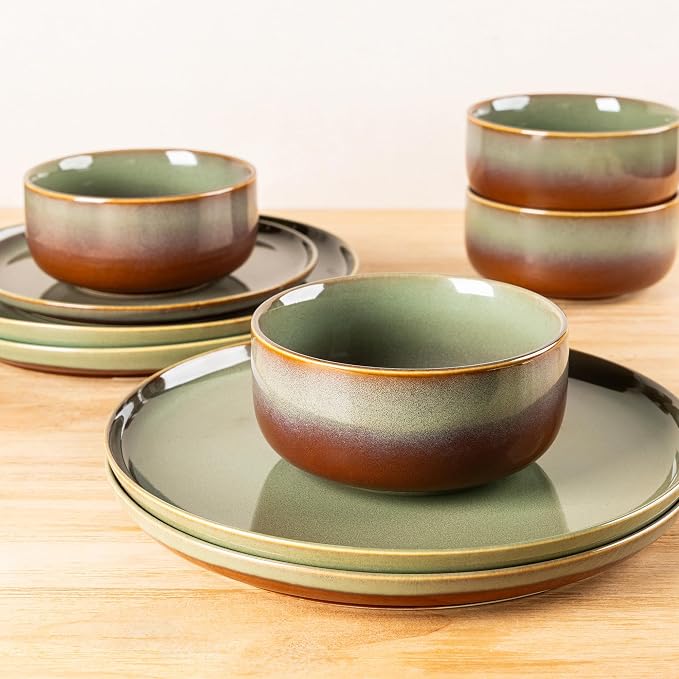 Ceramic Dinnerware Set for 8, 24-Piece Plates and Bowls Set | Handmade Reactive - Image 5