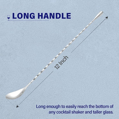 Bar Spoon Cocktail Mixing Stirrers, 12” Long Handle, Long Drink Spoons - Image 2