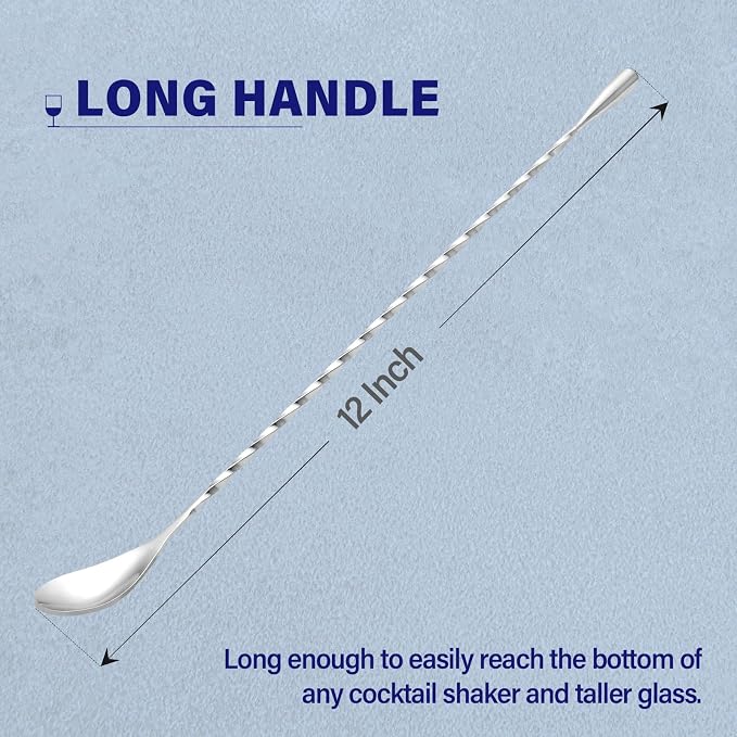Bar Spoon Cocktail Mixing Stirrers, 12” Long Handle, Long Drink Spoons - Image 2