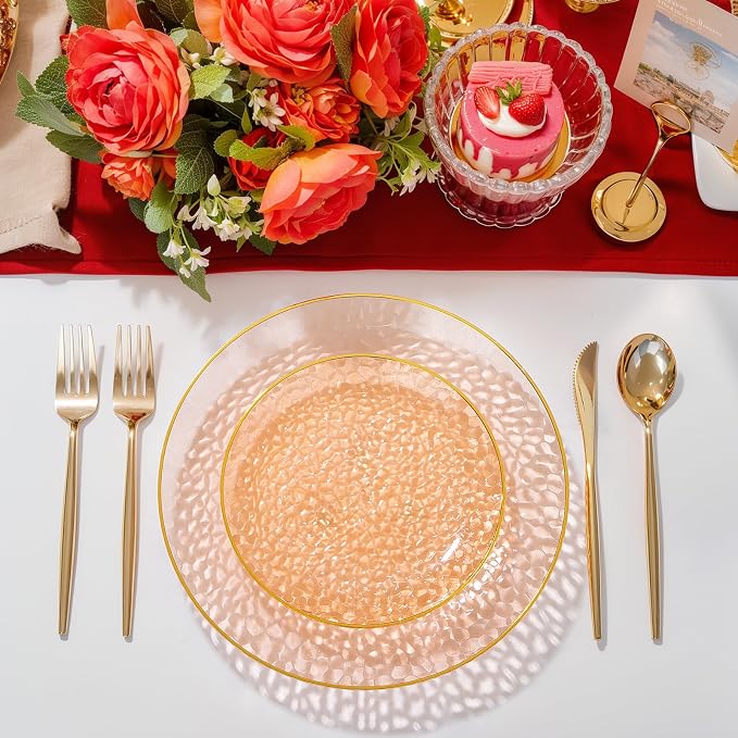 Rubtlamp 100Pcs Orange Plastic Plates, Hammered Plastic Plates Include 50 - Image 5