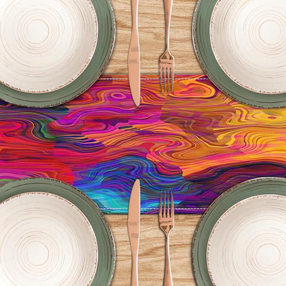 Abstract Table Runner 13x71 Inch Colorful Chaotic Waves Table Runners Table - Image 4