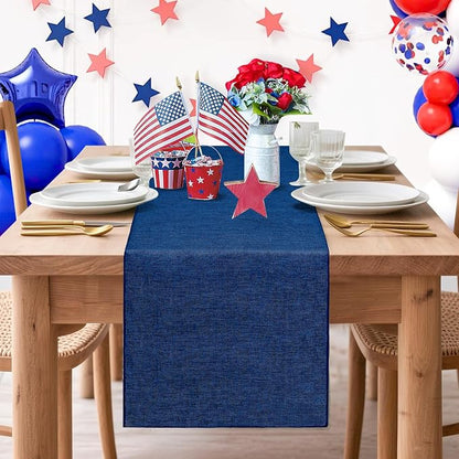 Navy Blue Table Runners 13x108 inches 4 Pieces Burlap 4th of July Runner | - Image 2