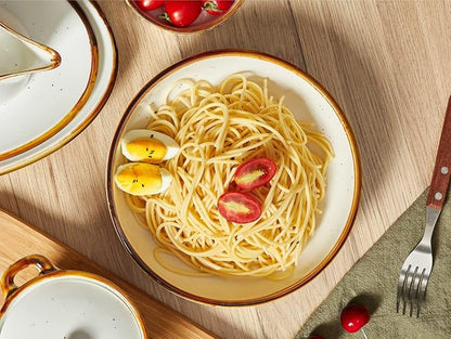 ONEMORE 30 Oz Porcelain Salad Pasta Bowls, Shallow & Wide Bowls Plates Set of 6 - Image 5