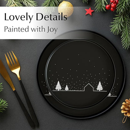 MIAMIO – Christmas Dinnerware Set 12-Piece/Christmas Plates Set with Mugs in minimalist holiday design (Service for 4) / Dishwasher and Microwave Safe – Vinter Collection