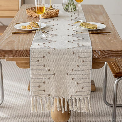 Joyfol Day Boho Cotton Table Runner 13 x 48 Inch, Farmhouse Burlap Stripe Table - Image 3