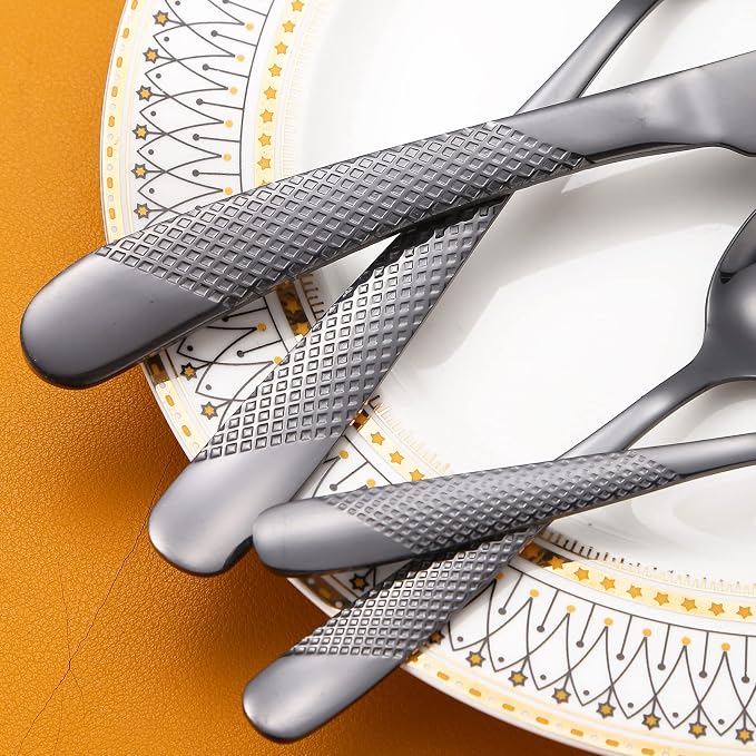 A·HOUSEWARE Black Silverware Hammered Flatware Kichen Stainless Steel Cutlery - Image 5