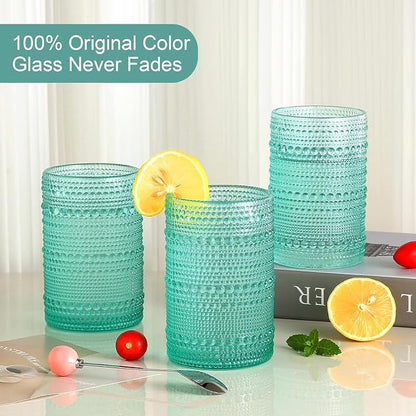 ZMOWIPDL Drinking Glasses Set of 6, 15 oz Lake Blue Hobnail Glass Cups | - Image 3