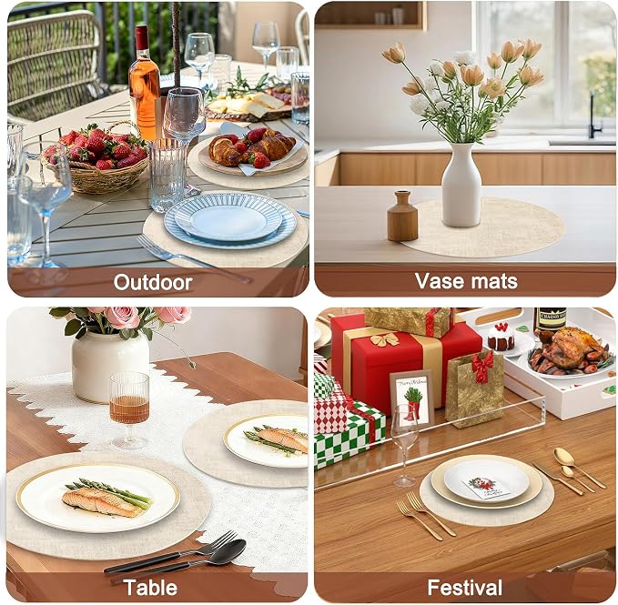 Round Faux Leather Placemats and Coasters, Reversible Heat Resistant Non-Slip - Image 7