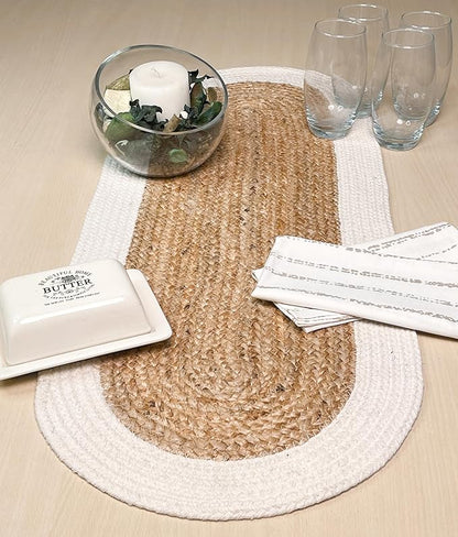 Verona Oval Woven Jute & Cotton Braided Table Runner, Size -13 x 36 Inches - Image 2