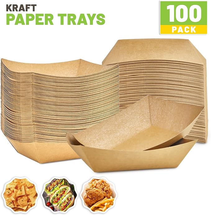 ZORRITA Paper Food Trays, 3 Lb, 100 Pack | Disposable, Kraft Paper, Nacho Trays - Image 3