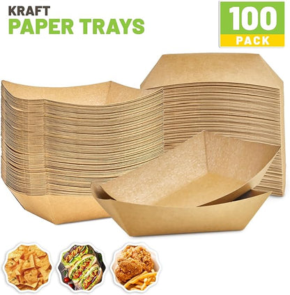 ZORRITA Paper Food Trays, 3 Lb, 100 Pack | Disposable, Kraft Paper, Nacho Trays - Image 3