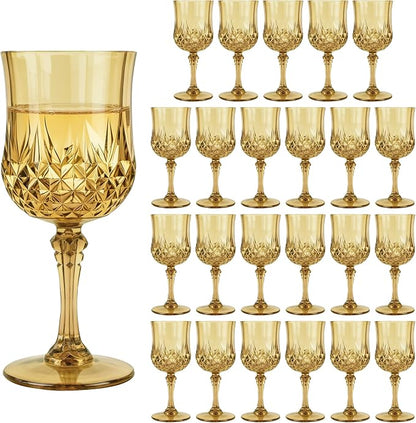 24Pack Plastic Wine Glasses, 7oz Vintage Goblets by LEYIQU