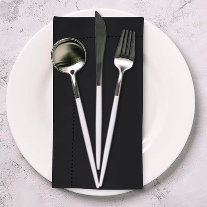 Urban Villa Cloth Napkins Set of 12 20x20 Inches 100% Cotton Hemstitch Napkins Cloth Washable Durable Reusable Absorbent Table Dinner Napkins Cloth for Hotel Lunch Restaurant Weddings Parties – Black