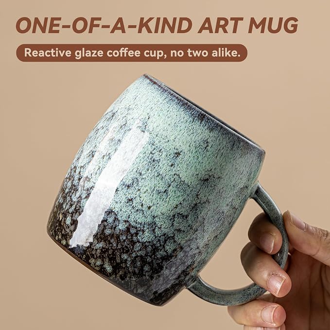 Sage & Moss Nebula Ceramic Coffee Mug - 14 oz Unique Reactive Glaze Coffee Cup - Image 3