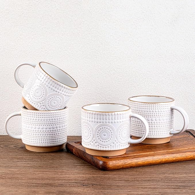 GBhome 12 oz Coffee Mugs Set of 4, Stackable Ceramic Coffee Cups Set | Modern by GBhome