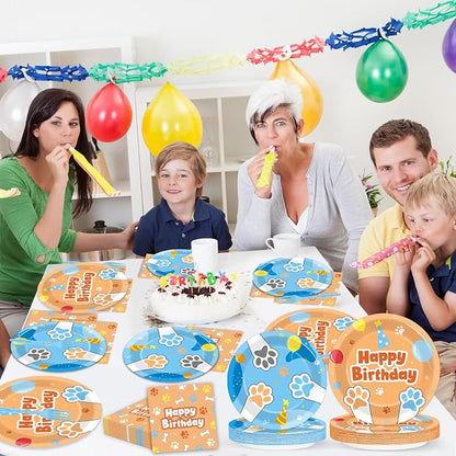 96Pcs Blue Dog Happy Birthday Party Supplies Cartoon Puppy Paper Plates and - Image 7