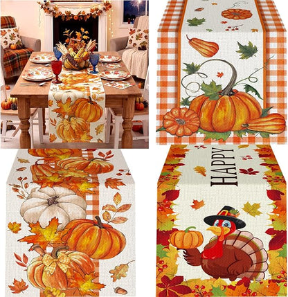 Gilprop 3 Pcs Fall Table Runners Pumpkin Tablecloth, 13x72 Inch | Farmhouse by Gilprop
